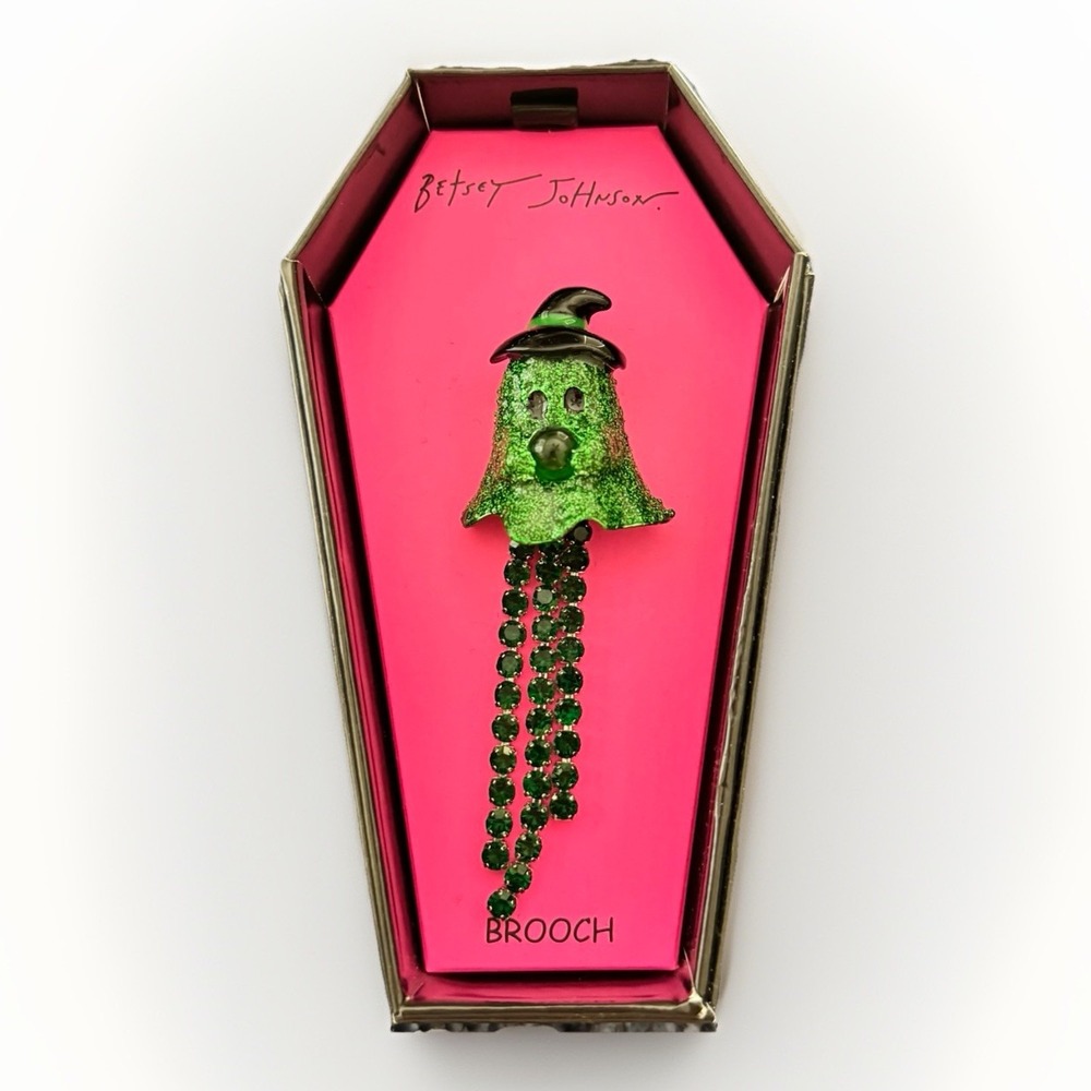 Betsey Johnson Green Halloween‎ Witch Ghost Fairy Brooch-Wicked-Elphaba-NWT Glam